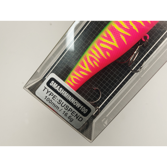 Воблер Jackall Smash Minnow 100SP 100мм 16.6г Dragon Fruit Mat Tiger, Размер/Вес: 100мм/16.6г, Цвет воблера: Dragon Fruit Mat Tiger, фото , изображение 14