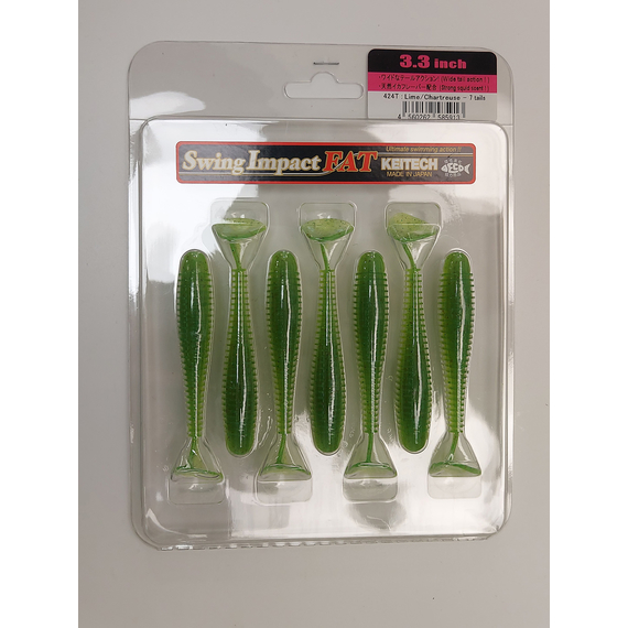 Силікон Keitech Swing Impact FAT 3.8" (6 шт/упак), колір:424 lime chartreuse, Довжина силікону: 3.8" (9.7 см), Колір силікону: 424 Lime Chartreuse, фото , изображение 6