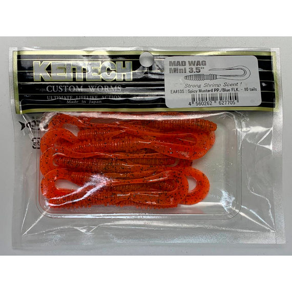 Силікон Keitech Mad Wag Mini 3.5" (10 шт/упак), колір:ea#13 spicy mustard/blue, Довжина силікону: 3.5" (8.9 см), Колір силікону: EA#13 Spicy Mustard/Blue, фото , изображение 8