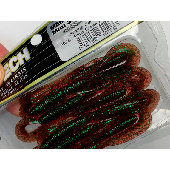 Силікон Keitech Mad Wag Mini 3.5" (10 шт/упак), колір:302 plum green flk., Довжина силікону: 3.5" (8.9 см), Колір силікону: 302 Plum Green Flk., фото , изображение 5