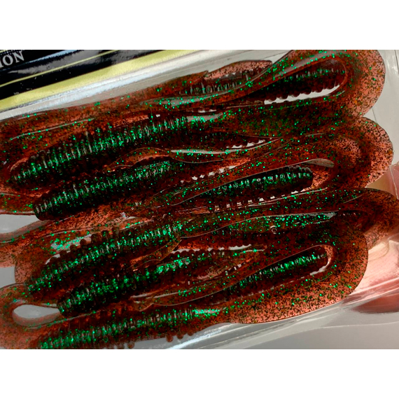 Силікон Keitech Mad Wag Mini 3.5" (10 шт/упак), колір:302 plum green flk., Довжина силікону: 3.5" (8.9 см), Колір силікону: 302 Plum Green Flk., фото , изображение 6