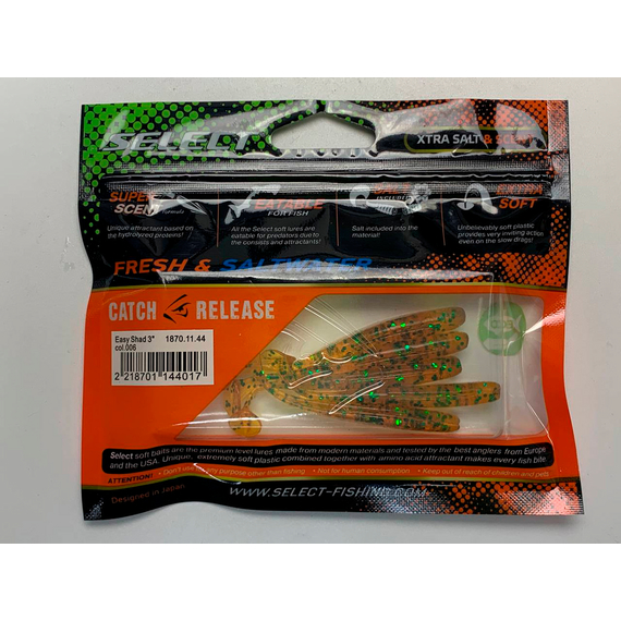 Силікон Select Easy Shad 3" col.006 (5 шт/упак), Довжина силікону: 3" (7.62 см), Колір силікону: 006, фото , изображение 19