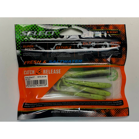 Силікон Select Easy Shad 3" col.201 (5 шт/упак), Довжина силікону: 3" (7.62 см), Колір силікону: 201, фото , изображение 27
