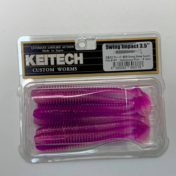 Силікон Keitech Swing Impact 3.5" (8 шт/упак), колір:pal#14 glamorous pink, Довжина силікону: 3.5" (8.9 см), Колір силікону: PAL#14 Glamorous Pink, фото , изображение 7