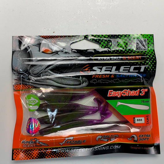 Силікон Select Easy Shad 3" col.888 (5 шт/упак), Довжина силікону: 3" (7.62 см), Колір силікону: 888, фото , изображение 7