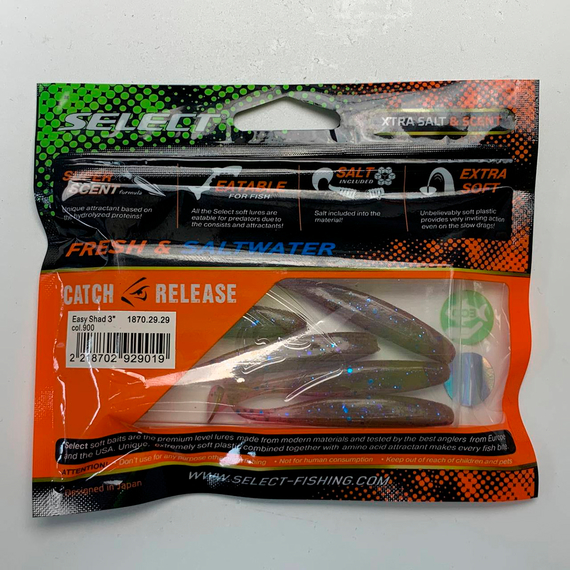 Силікон Select Easy Shad 3" #900 — їстівний віброхвіст для судака, щуки та великого окуня (5 шт/упак), Довжина силікону: 3" (7.62 см), Колір силікону: 900, фото , изображение 11
