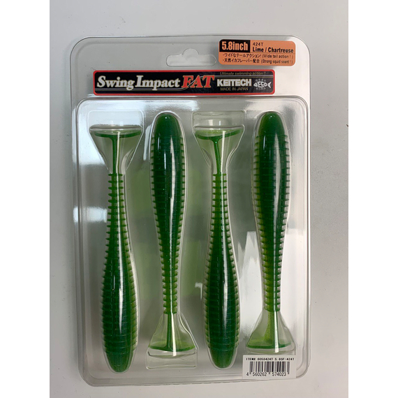 Силікон Keitech Swing Impact FAT 5.8" (4 шт/упак), колір:424 lime chartreuse, Довжина силікону: 5.8" (14.7 см), Колір силікону: 424 Lime Chartreuse, фото , изображение 5