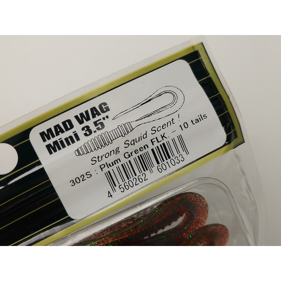 Силікон Keitech Mad Wag Mini 3.5" (10 шт/упак), колір:302 plum green flk., Довжина силікону: 3.5" (8.9 см), Колір силікону: 302 Plum Green Flk., фото , изображение 11