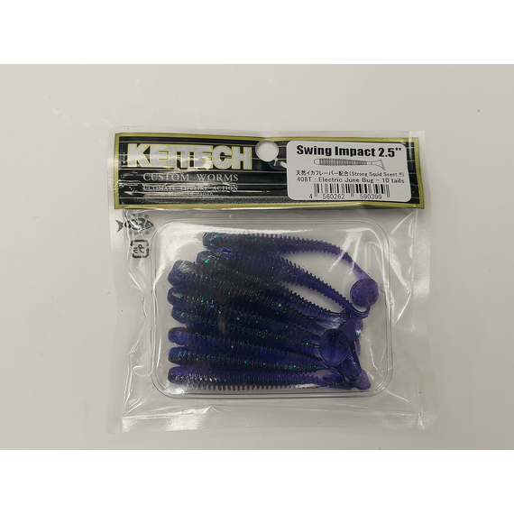 Силікон Keitech Swing Impact 2.5" (10 шт/упак), колір:408 electric june bug, Довжина силікону: 2.5" (6.3 см), Колір силікону: 408 Electric June Bug, фото , изображение 22