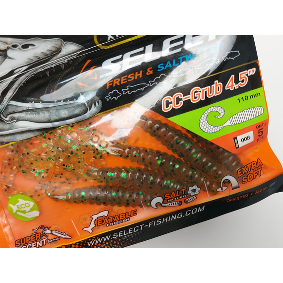 Силікон Select CC-Grub 4.5" col.008 (5 шт/упак), Довжина силікону: 4.5" (11.43 см), Колір силікону: 008, фото , изображение 6