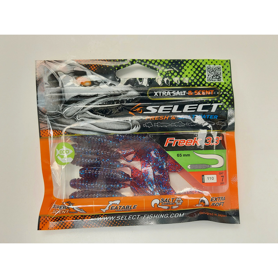 Силикон Select Freek 3.3" col.110 (7 шт/упак), Длина силикона: 3.3" (8.38 см), Расцветка силикона: 110, фото , изображение 10