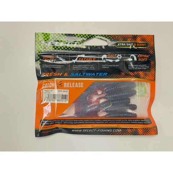 Силикон Select Freek 3.3" col.110 (7 шт/упак), Длина силикона: 3.3" (8.38 см), Расцветка силикона: 110, фото , изображение 11