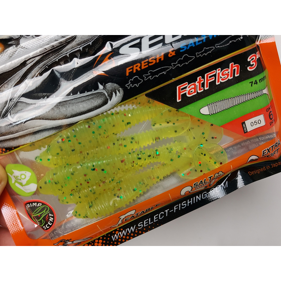 Силікон Select Fatfish 3" col.050 (6 шт/упак), Довжина силікону: 3" (7.62 см), Колір силікону: 050, фото , изображение 11