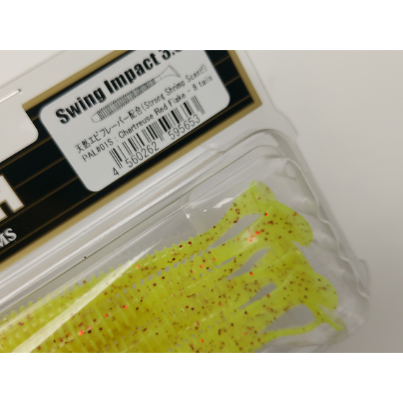 Силікон Keitech Swing Impact 4.5" (6 шт/упак), колір:pal#01 chartreuseredflake, Довжина силікону: 4.5" (11.4 см), Колір силікону: PAL#01 Chartreuse Red Flake, фото , изображение 7