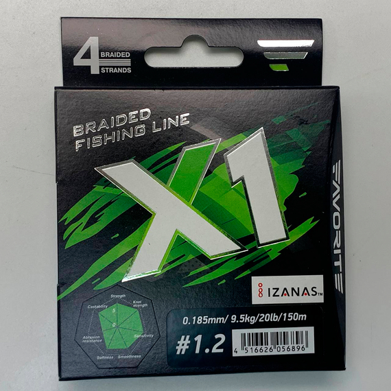 Шнур Favorite X1 4x 150м (l.green) #1.2/0.185mm 20lb/9.5kg, Диаметр: #1.2/0.185mm, Выберите цвет: салатовый, фото , изображение 2