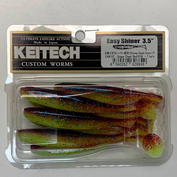 Силікон Keitech Easy Shiner 3.5" (7 шт/уп), колір:ea#15 grape chart red flk, Довжина силікону: 3.5" (8.9 см), Колір силікону: ea#15 grape chart red flk, фото , изображение 21