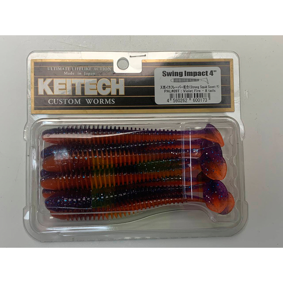 Силікон Keitech Swing Impact 4" (8 шт/упак), колір:pal#09 violet fire, Довжина силікону: 4" (10.2 см), Колір силікону: PAL#09 Violet Fire, фото , изображение 5