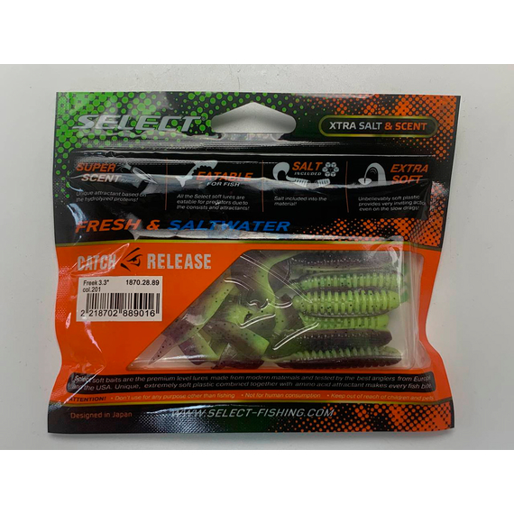 Силікон Select Freek 3.3" col.201 (7 шт/упак), Довжина силікону: 3.3" (8.38 см), Колір силікону: 201, фото , изображение 11