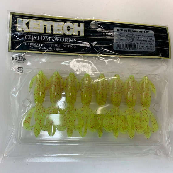 Силікон Keitech Crazy Flapper 2.8" (8 шт/упак), колір: pal#01 chartreuseredflake, Довжина силікону: 2.8" (7.1 см), Колір силікону: PAL#01 Chartreuse Red Flake, фото , изображение 7