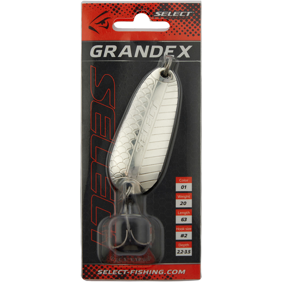 Блешня Select Grandex 20.0g 63mm #01 (срібло), Вага блешні: 20г, Колір блешні: 01, фото , изображение 2
