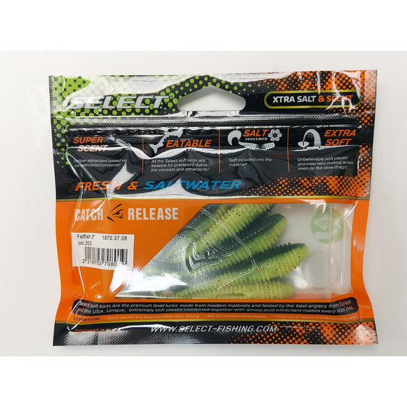 Силікон Select Fatfish 3" col.203 (6 шт/упак), Довжина силікону: 3" (7.62 см), Колір силікону: 203, фото , изображение 11