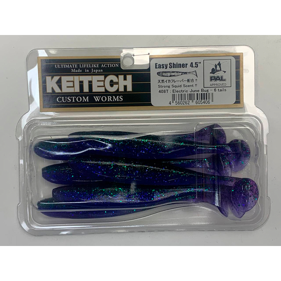 Силикон Keitech Easy Shiner 4.5" (6 шт/упак) ц:408 electric june bug, Длина силикона: 4.5" (11.4 см), Расцветка силикона: 408 Electric June Bug, фото , изображение 6