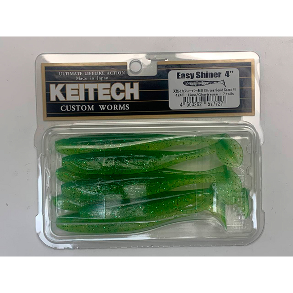 Силікон Keitech Easy Shiner 4" (7 шт/упак), колір:424 lime chartreuse, Довжина силікону: 4" (10.2 см), Колір силікону: 424 Lime Chartreuse, фото , изображение 13