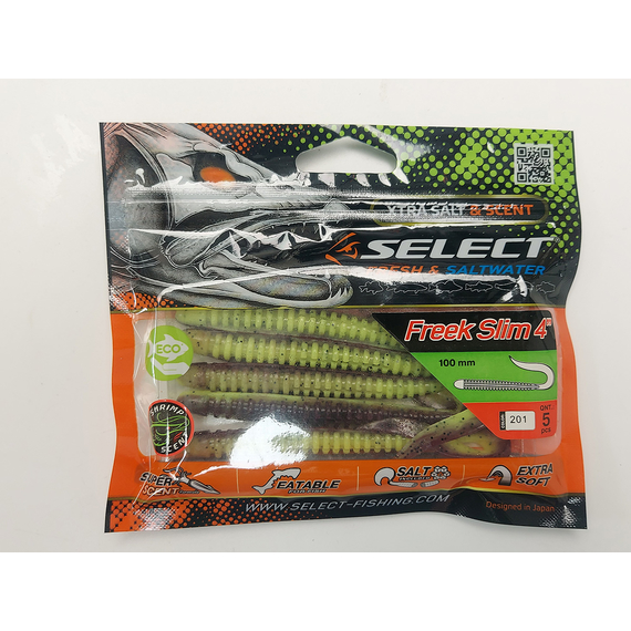 Силикон Select Freek Slim 4" col.201 (5 шт/пак), Длина силикона: 4.0" (10.16 см), Расцветка силикона: 201, фото , изображение 3