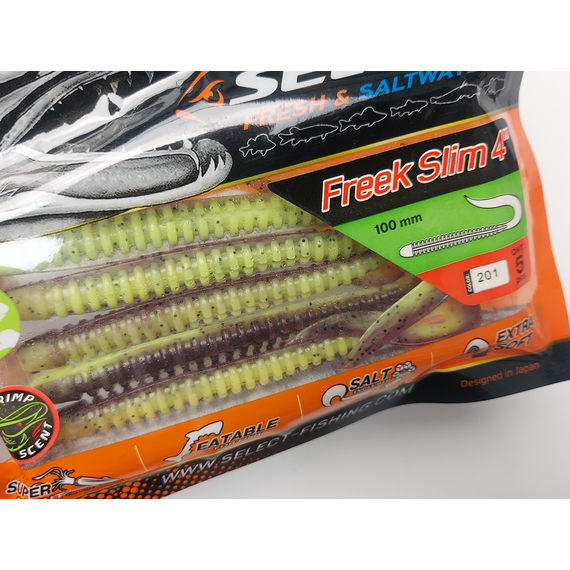 Силикон Select Freek Slim 4" col.201 (5 шт/пак), Длина силикона: 4.0" (10.16 см), Расцветка силикона: 201, фото , изображение 4