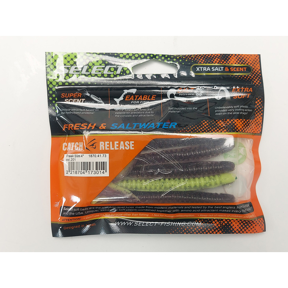 Силикон Select Freek Slim 4" col.201 (5 шт/пак), Длина силикона: 4.0" (10.16 см), Расцветка силикона: 201, фото , изображение 5