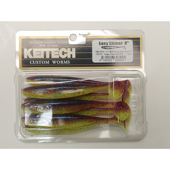 Силікон Keitech Easy Shiner 4" (7 шт/упак), колір:ea#15 grape chart red flk, Довжина силікону: 4" (10.2 см), Колір силікону: ea#15 grape chart red flk, фото , изображение 9