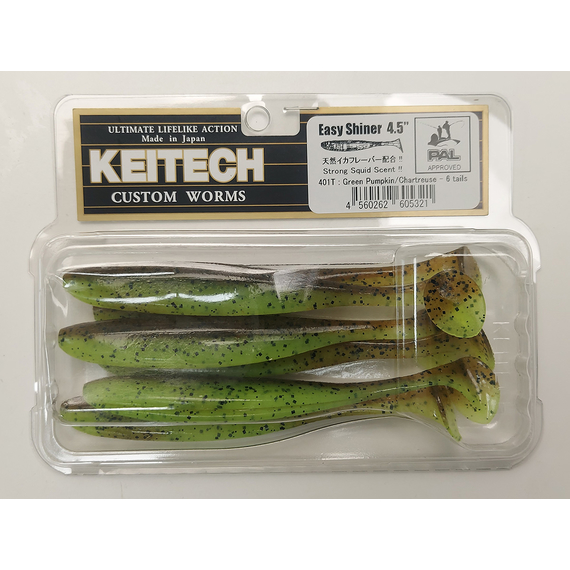 Силікон Keitech Easy Shiner 4.5" (6 шт/упак), колір:401 greenpumpkinpp.chart, Довжина силікону: 4.5" (11.4 см), Колір силікону: 401 GreenPumpkinPP.Chart, фото , изображение 7
