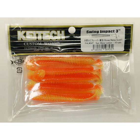 Силікон Keitech Swing Impact 3" (10 шт/упак), колір:pal#04 sun shine lemon, Довжина силікону: 3" (7.6 см), Колір силікону: PAL#04 Sun Shine Lemon, фото , изображение 7