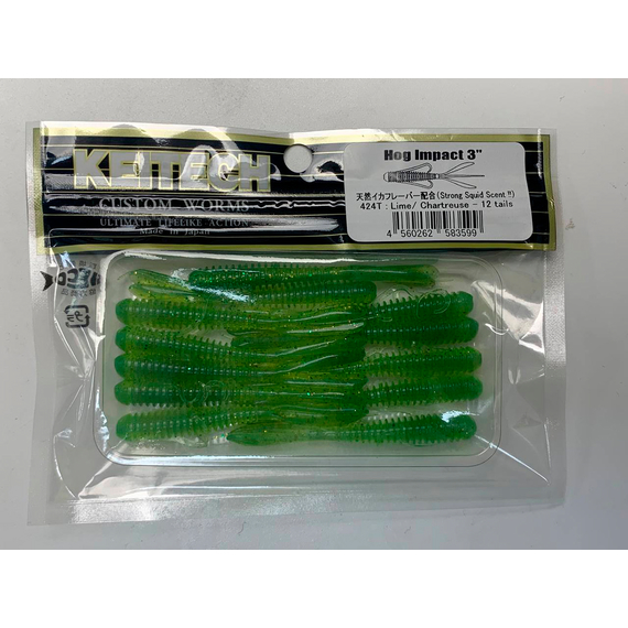 Силикон Keitech Hog Impact 3" (12 шт/упак) ц:424 lime chartreuse, Длина силикона: 3" (7.6 см), Расцветка силикона: 424 Lime Chartreuse, фото , изображение 13