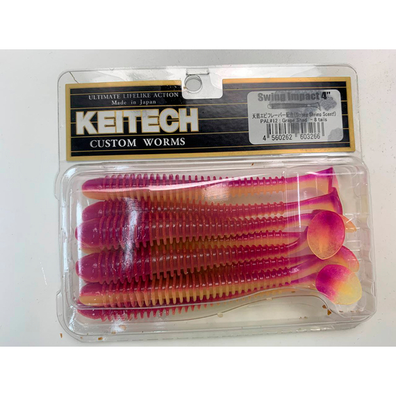 Силікон Keitech Swing Impact 4" (8 шт/упак), колір:pal#12 grape shad, Довжина силікону: 4" (10.2 см), Колір силікону: PAL#12 Grape Shad, фото , изображение 2