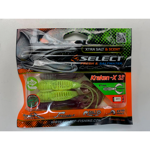 Силікон Select Kraken-X 3.5" col.201 (4 шт/упак), Довжина силікону: 3.5" (8.89 см), Колір силікону: 201, фото , изображение 11