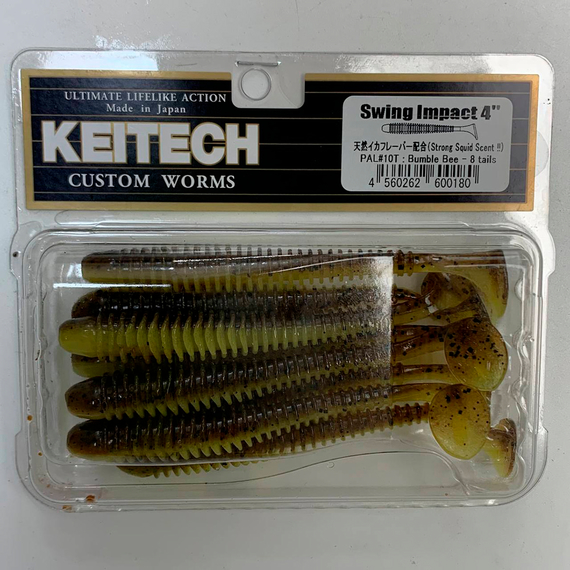 Силікон Keitech Swing Impact 4" (8 шт/упак), колір:pal#10 bumblebee, Довжина силікону: 4" (10.2 см), Колір силікону: PAL#10 Bumblebee, фото , изображение 2