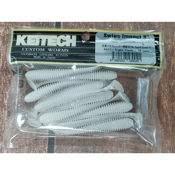 Силикон Keitech Swing Impact 3" (10 шт/упак) ц:422 sight flash, Длина силикона: 3" (7.6 см), Расцветка силикона: 422 Sight Flash, фото , изображение 4