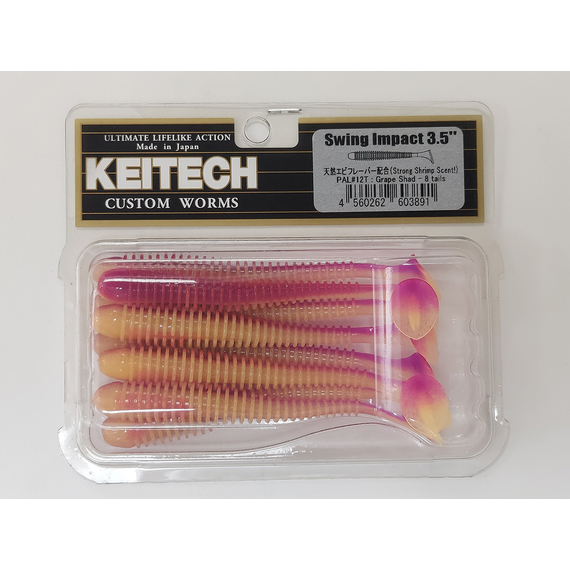 Силікон Keitech Swing Impact 3.5" (8 шт/упак), колір:pal#12 grape shad, Довжина силікону: 3.5" (8.9 см), Колір силікону: PAL#12 Grape Shad, фото , изображение 2