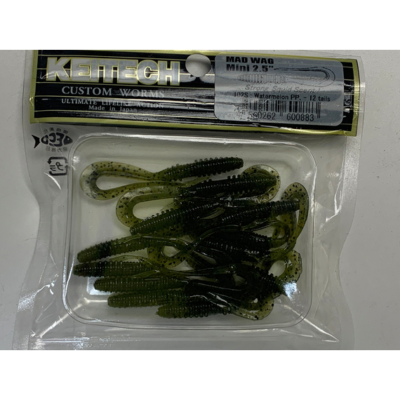Силікон Keitech Mad Wag Mini 2.5" (12 шт/упак), колір:102 watermelon pp., Довжина силікону: 2.5" (6.3 см), Колір силікону: 102 Watermelon PP, фото , изображение 14