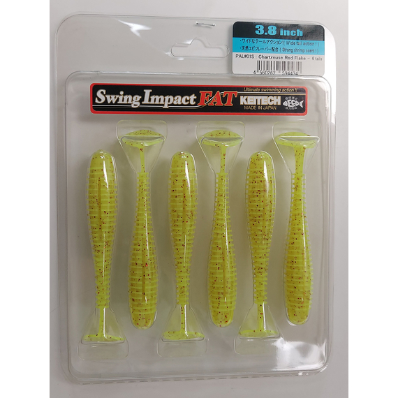 Силікон Keitech Swing Impact FAT 3.8" (6 шт/упак), колір:pal#01 chartreuseredflake, Довжина силікону: 3.8" (9.7 см), Колір силікону: PAL#01 Chartreuse Red Flake, фото , изображение 7