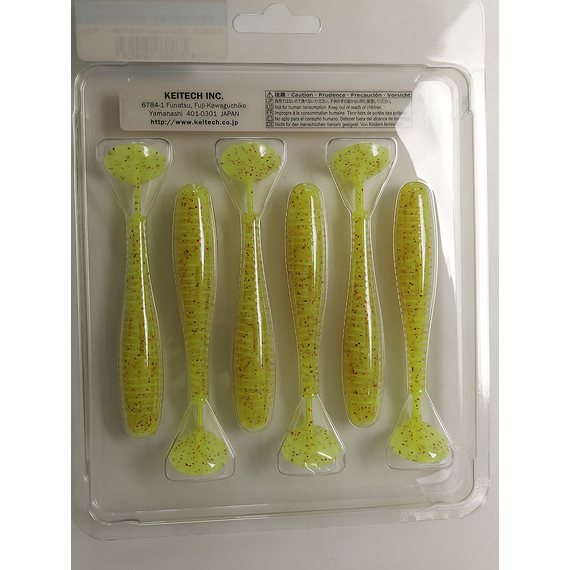 Силікон Keitech Swing Impact FAT 3.8" (6 шт/упак), колір:pal#01 chartreuseredflake, Довжина силікону: 3.8" (9.7 см), Колір силікону: PAL#01 Chartreuse Red Flake, фото , изображение 8