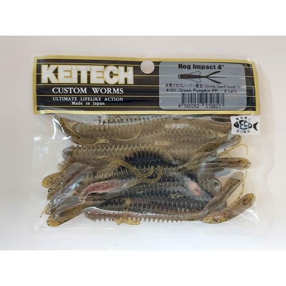 Силікон Keitech Hog Impact 4" (8 шт/упак), колір:101 green pumpkin pp., Довжина силікону: 4" (10.2 см), Колір силікону: 101 Green Pumpkin PP, фото , изображение 3