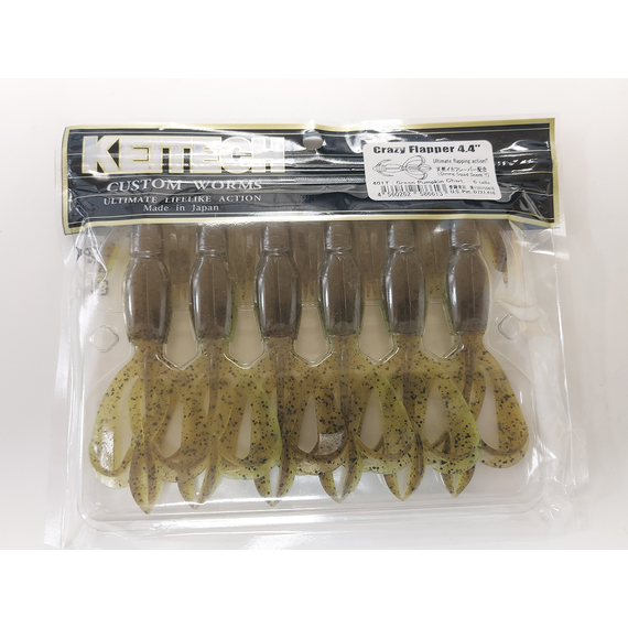Силикон Keitech Crazy Flapper 4.4" (6 шт/упак) ц:401 greenpumpkinpp.chart, Длина силикона: 4.4" (11.2 см), Расцветка силикона: 401 Green Pumpkin/Chartreuse, фото , изображение 8