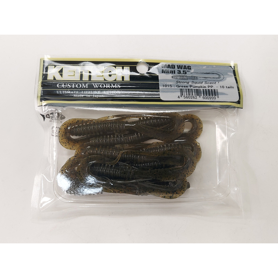 Силікон Keitech Mad Wag Mini 3.5" (10 шт/упак), колір:101 green pumpkin pp., Довжина силікону: 3.5" (8.9 см), Колір силікону: 101 Green Pumpkin PP, фото , изображение 3