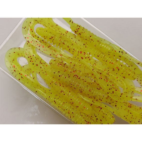 Силікон Keitech Mad Wag Mini 3.5" (10 шт/упак), колір:pal#01 chartreuseredflake, Довжина силікону: 3.5" (8.9 см), Колір силікону: PAL#01 Chartreuse Red Flake, фото , изображение 8