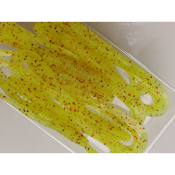 Силікон Keitech Mad Wag Mini 3.5" (10 шт/упак), колір:pal#01 chartreuseredflake, Довжина силікону: 3.5" (8.9 см), Колір силікону: PAL#01 Chartreuse Red Flake, фото , изображение 12