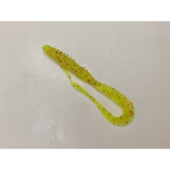 Силікон Keitech Mad Wag Mini 3.5" (10 шт/упак), колір:pal#01 chartreuseredflake, Довжина силікону: 3.5" (8.9 см), Колір силікону: PAL#01 Chartreuse Red Flake, фото , изображение 3