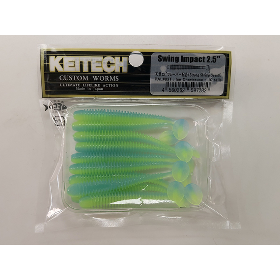 Силикон Keitech Swing Impact 2.5" (10 шт/упак) ц:pal#03 ice chartreuse, Длина силикона: 2.5" (6.3 см), Расцветка силикона: EA#13 Ice Chartreuse, фото , изображение 3
