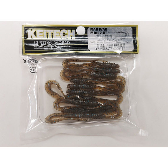 Силікон Keitech Mad Wag Mini 2.5" (12 шт/упак), колір:207 green pumpkin pp. flk, Довжина силікону: 2.5" (6.3 см), Колір силікону: 207 Green Pumpkin PP. Blue FLK, фото , изображение 12